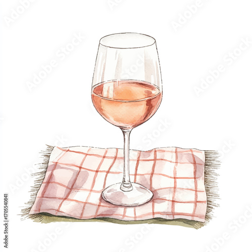 A glass of refreshing ros wine on a checkered napkin.