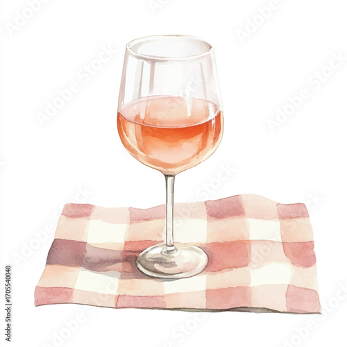 A glass of ros wine on a checkered napkin.