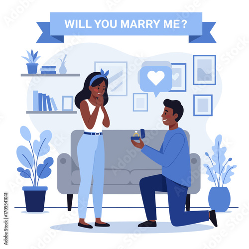A man is proposing to his girlfriend in the living room, illustration vector design