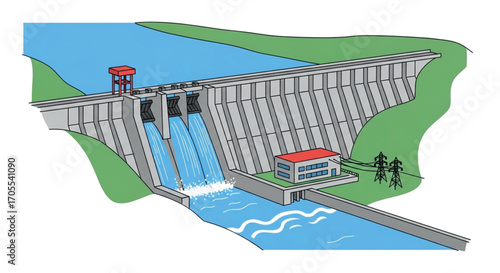Hydroelectric Dam Generating Power From Water Flow.