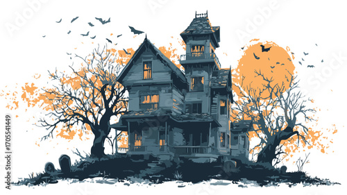 Spooky Halloween Haunted House Vector Illustration