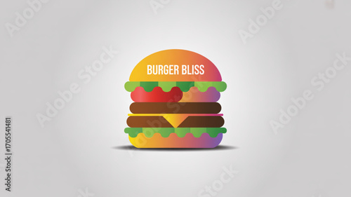 A vibrant and delicious burger bliss logo, showcasing a mouthwatering burger with fresh ingredients and inviting colors