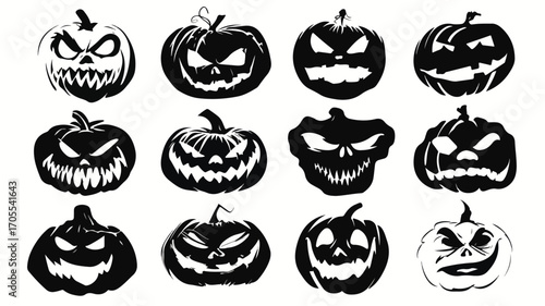Spooky Halloween Jack-O-Lanterns Vector Silhouette Illustration