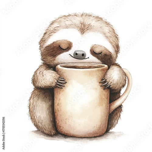 Adorable Sloth Enjoying a Warm Mug of Coffee.