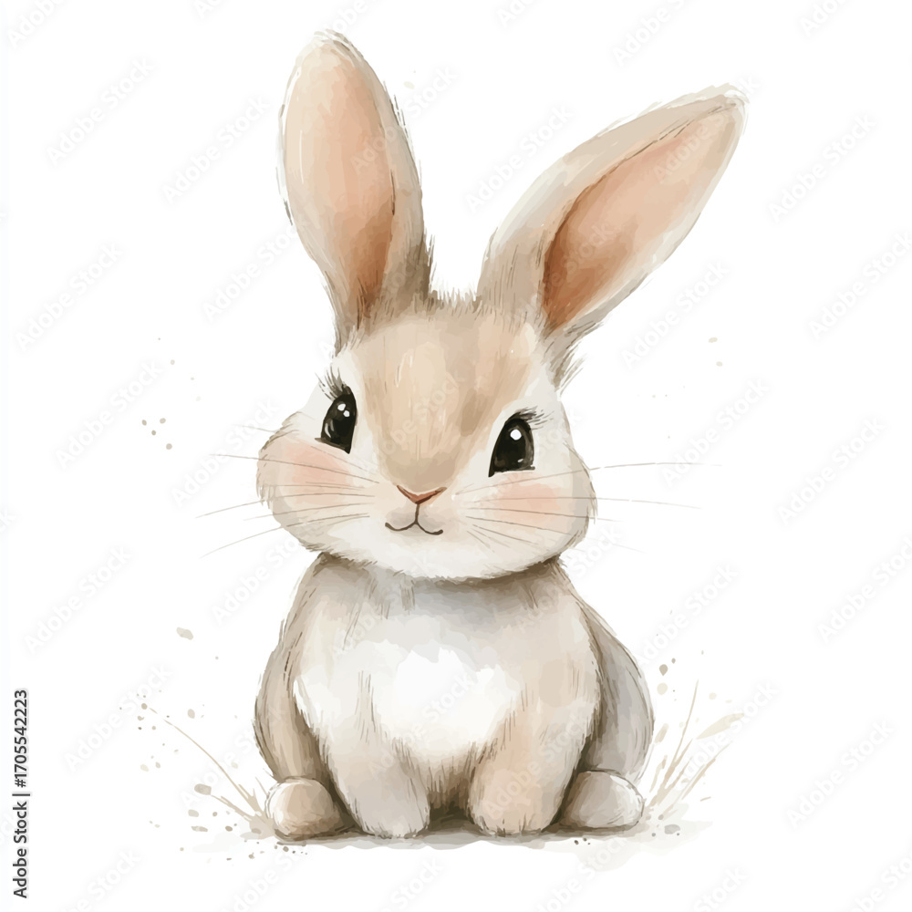 Obraz premium Adorable watercolor bunny illustration with soft pastel tones.