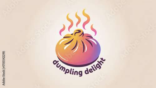 A delightful dumpling logo with steam rising, perfect for a restaurant or food business, conveying warmth and deliciousness on a light background