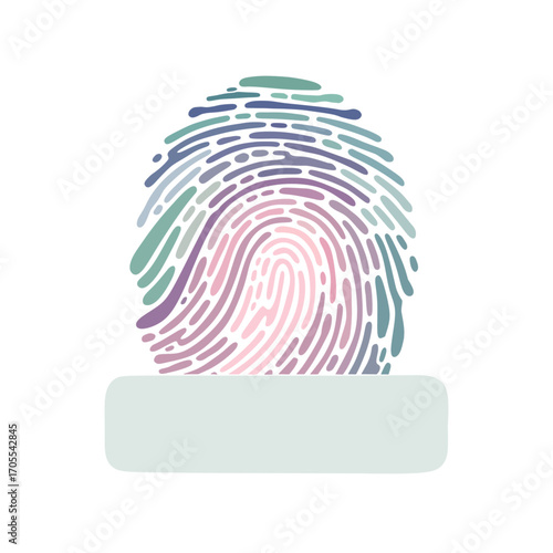 Vibrant, holographic fingerprint vector with a glowing center, symbolizing cutting-edge security, digital identity, and biometric technology. Perfect for modern design and cybersecurity.