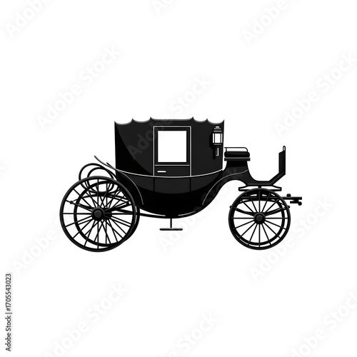 Black Silhouette Vintage Horse Carriage Vector Illustration