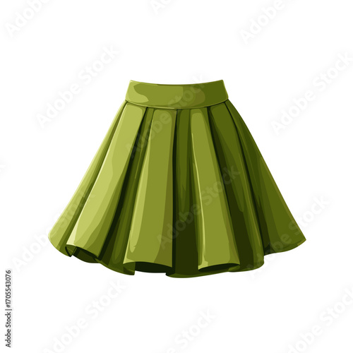 Green pleated skirt fashion illustration on white background