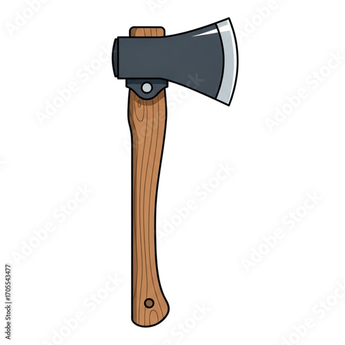 Illustration of a wooden handled axe tool.