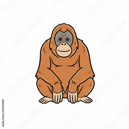 Cartoon orangutan sitting upright, facing forward with a gentle smile on a white background.