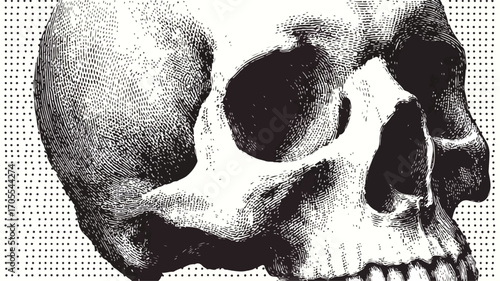 Monochrome Halftone Human Skull Collage Element