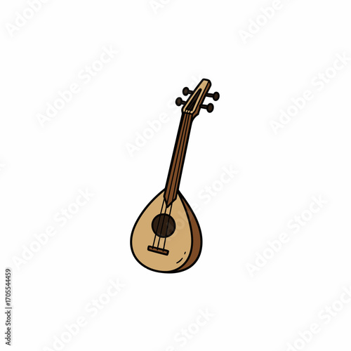 A simple illustration of a tan and brown stringed musical instrument.