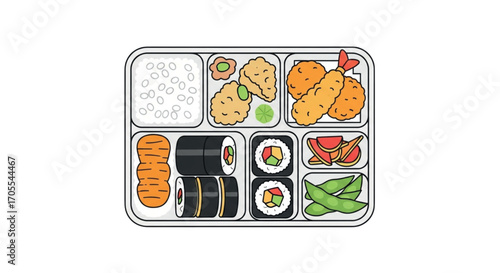Japanese Bento Box Lunch Illustration.