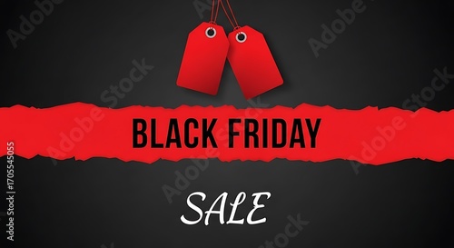 Black friday sale red tags on abstract black background