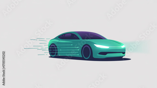 A sleek electric car illustration with motion lines