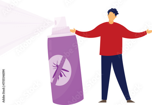Boy spraying to get rid of insects