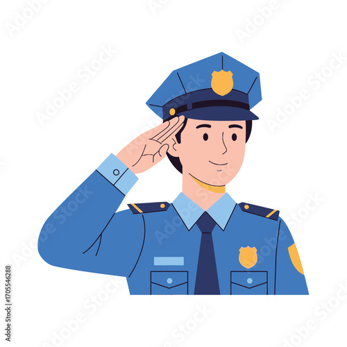 Saluting Police Officer Cartoon Character Illustration on White Background