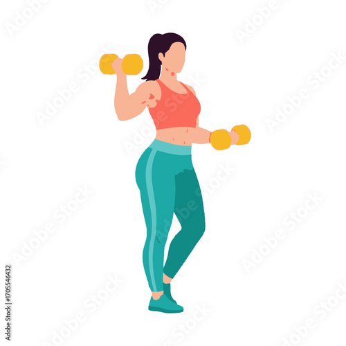 Vector Illustration of a Fit Woman Exercising with Dumbbells on White Background