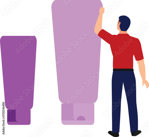 Boy taking hair conditioner bottle