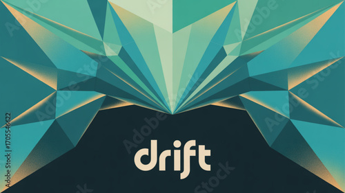 Abstract geometric background with teal and gold hues, creating a modern and dynamic design featuring the word drift