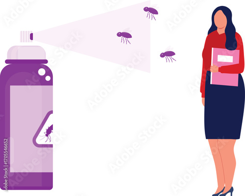 Girl giving live demo of fly spray