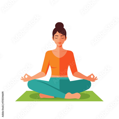 Woman in Lotus Position Meditating, Yoga Illustration