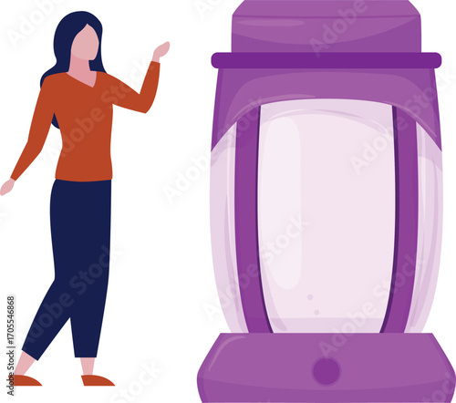 Girl introducing big cleaning jar