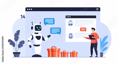 Ai Chatbot Assisting Online Shopper For Ecommerce Solution Illustration