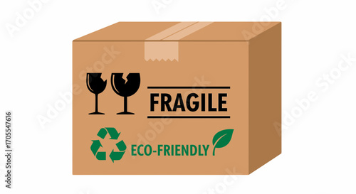 Cardboard Box Marked Fragile And Eco Friendly Concept