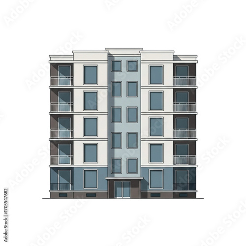 Modern Apartment Building Facade with Balconies.
