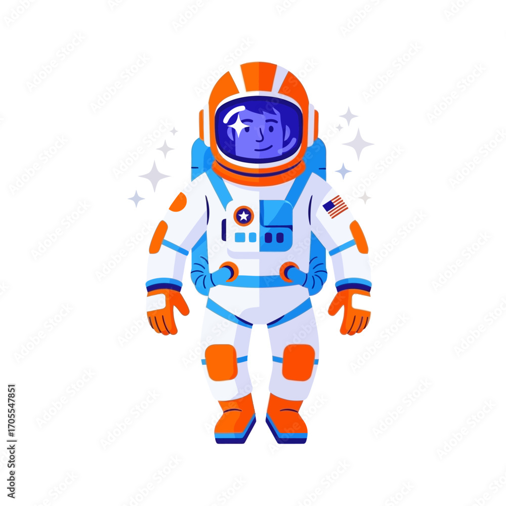 Obraz premium Cartoon Astronaut Character in Spacesuit Isolated on White Background