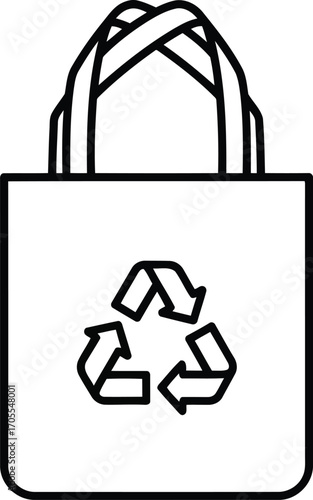 Reusable shopping bag outline with recycling symbol for environmental consciousness and sustainability