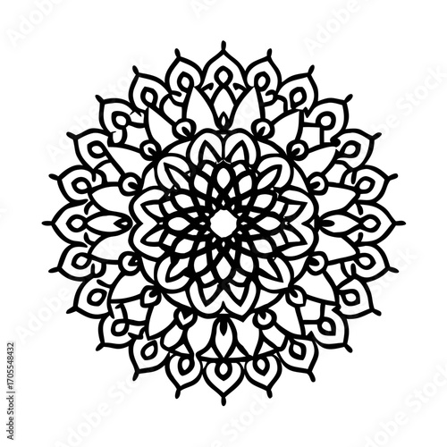 Detailed black and white mandala featuring floral motifs for coloring and artistic inspiration 
