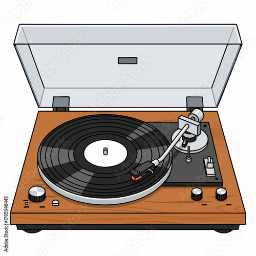 Vintage Turntable Vinyl Record Player Illustration