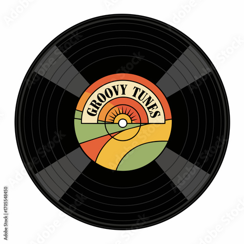 Retro Vinyl Record with Groovy Label Illustration