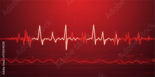 A vibrant red cardiogram illustrates a healthy heartbeat on a medical monitor