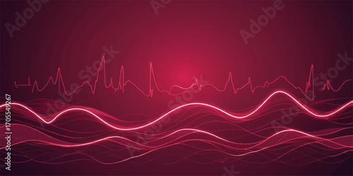 Medical heart EKG graph with a line illustrating a rhythmic heartbeat pulse, a concept of health and life