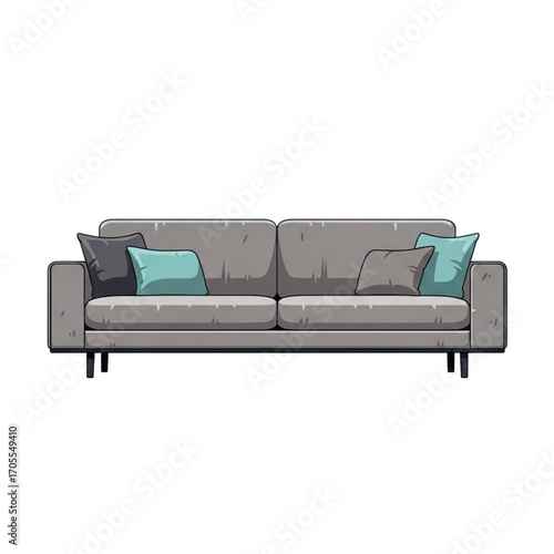 Modern Gray Sofa with Cushions.