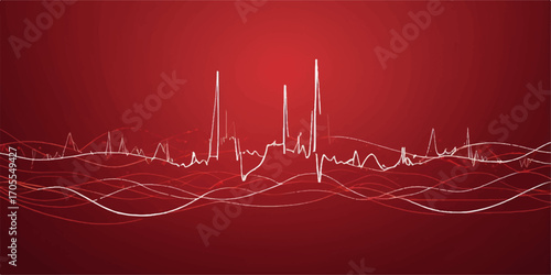 Abstract red background with a dynamic heart beat and an EKG wave, perfect for medical and cardiology concepts