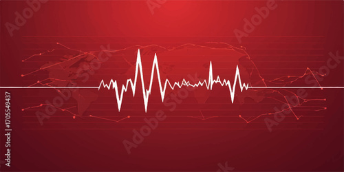 Green and red lines illustrate the healthy heartbeat pulse on a cardiogram, symbolizing a medical monitor's vital sign of life