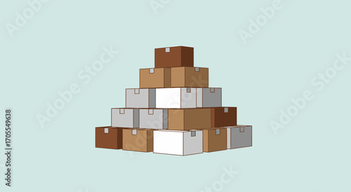 Stacked Cartoon Boxes In Various Colors For Shipping Or Storage