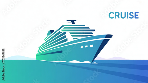 Cruise ship sailing on the ocean, a vector illustration of a cruise liner on a light background with the word cruise, travel and vacation