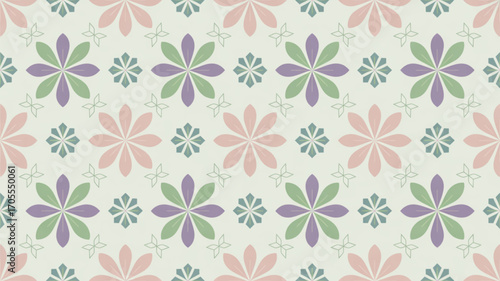 Seamless floral pattern with pastel colors, depicts flower, nature, and decorative design for textile