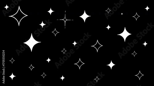 Animated twinkling stars on night sky. Cartoon doodle motion 2d loop background. Hand drawn scribble space or galaxy design elements.