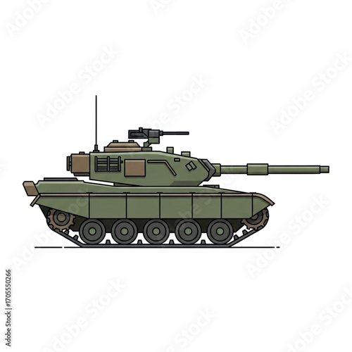 Modern Military Tank Illustration Side View.