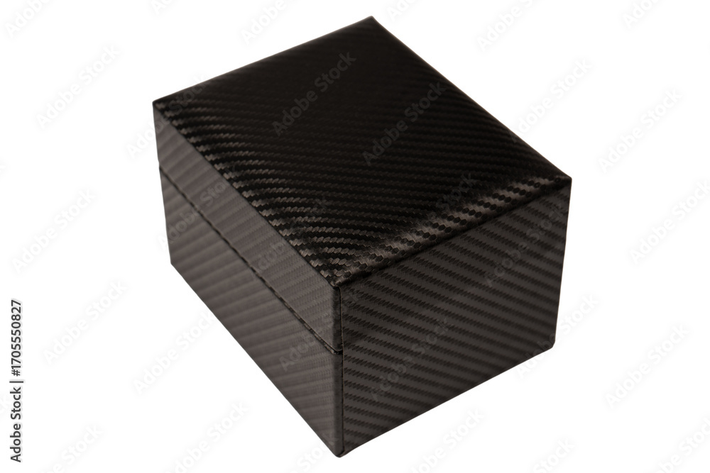 Fototapeta premium Black empty box covered with red velvet isolated on a white background.