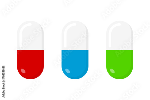 Pill Capsule Icon Set Isolated on Transparent Background. Medical and Pharmaceutical. Vector Illustration