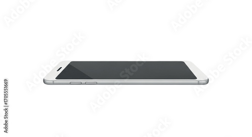 Modern white smartphone lying flat on a white background.