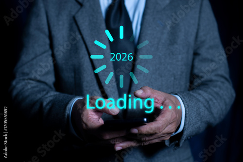 Transition from 2025 to 2026 Progress Concept. Business growth, future vision, and strategic planning, loading progress bar transition to new year.